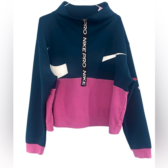 Nike Sweatshirt Icon Clash Get Fit 1/2 Zip Pullover Cropped Blue Pink Size 1X - Picture 1 of 11